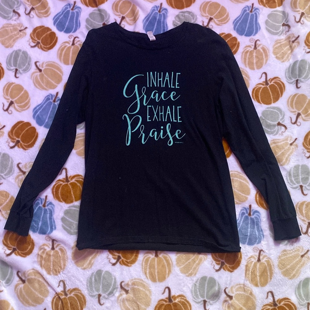 Black long sleeved blessed girl shirt, size medium and true to size